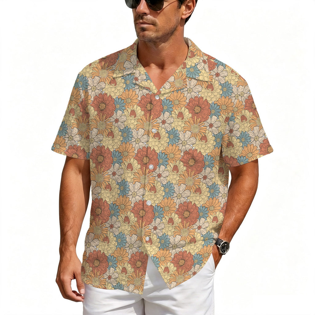 Vintage Retro Floral Men's Crinkle Hawaiian Shirt