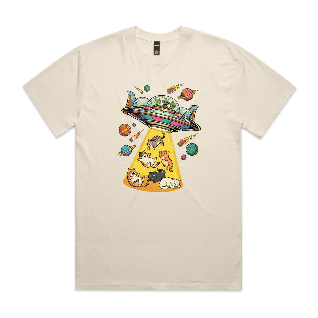 UFO Cat Abduction AS Colour Heavy Faded Tee Unisex Faded ecru Heavy Faded T-shirt animal Printed In Australia Sci Fi