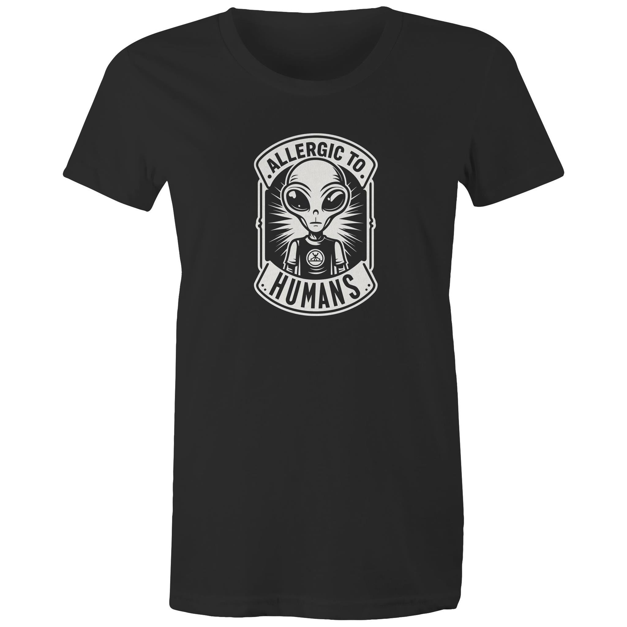 Alien, Allergic To Humans - Womens T-shirt Black Womens T-shirt Printed In Australia Sci Fi