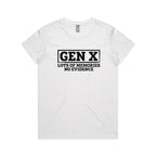 Gen X, Lots Of Memories, No Evidence Women's AS Colour T-shirt White Womens T-shirt Printed In Australia