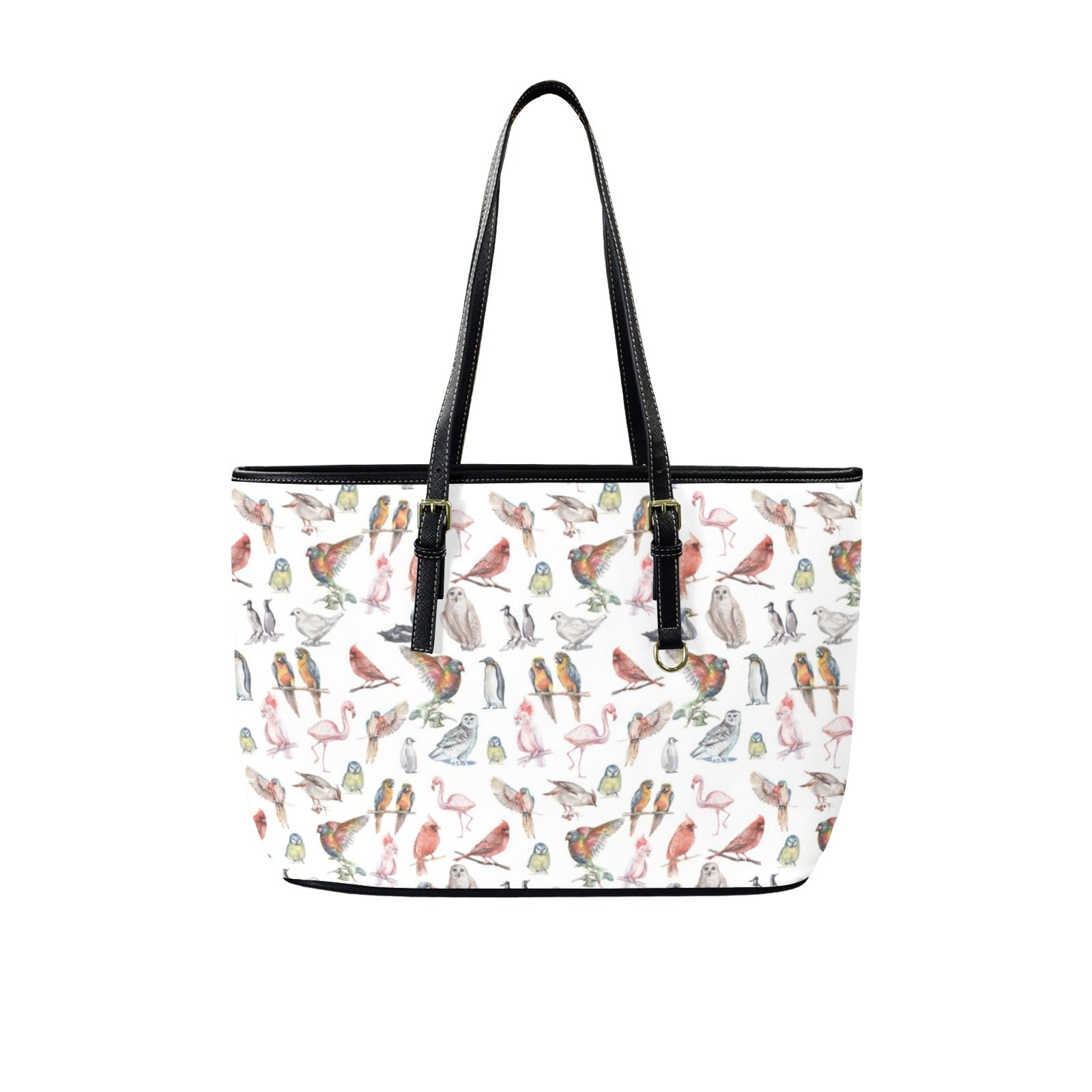 Birds Of A Feather PU Leather Tote Bag Large One Size Leather Tote Bag-Large animal Birds Printed Offshore