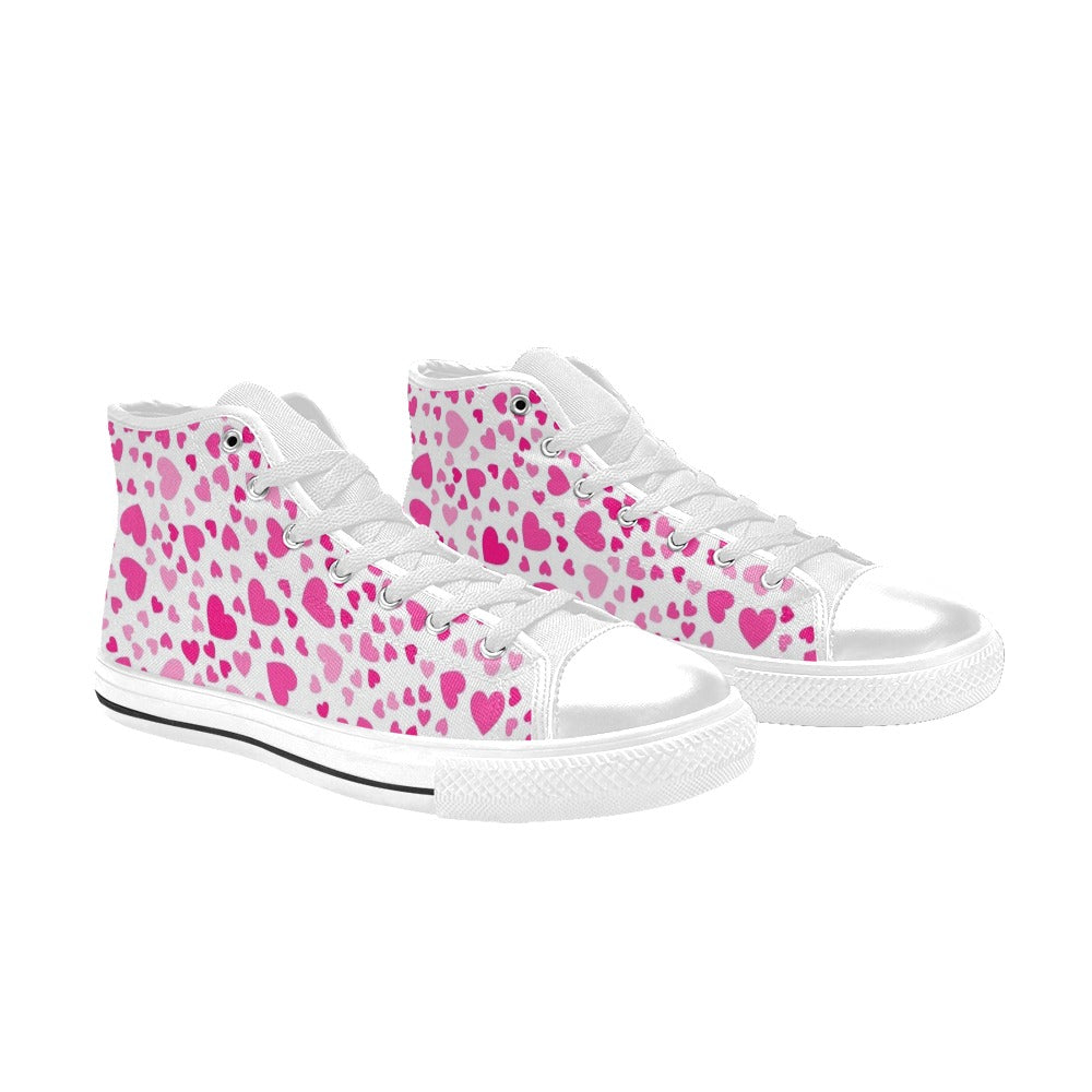 Pink Hearts On White Women's High Top Canvas Shoes Womens Classic High Top Shoes Love Printed Offshore