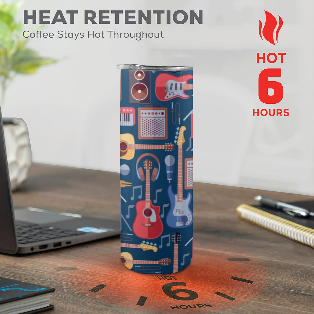 Music Instruments Blue - 20oz Tall Skinny Tumbler with Lid and Straw