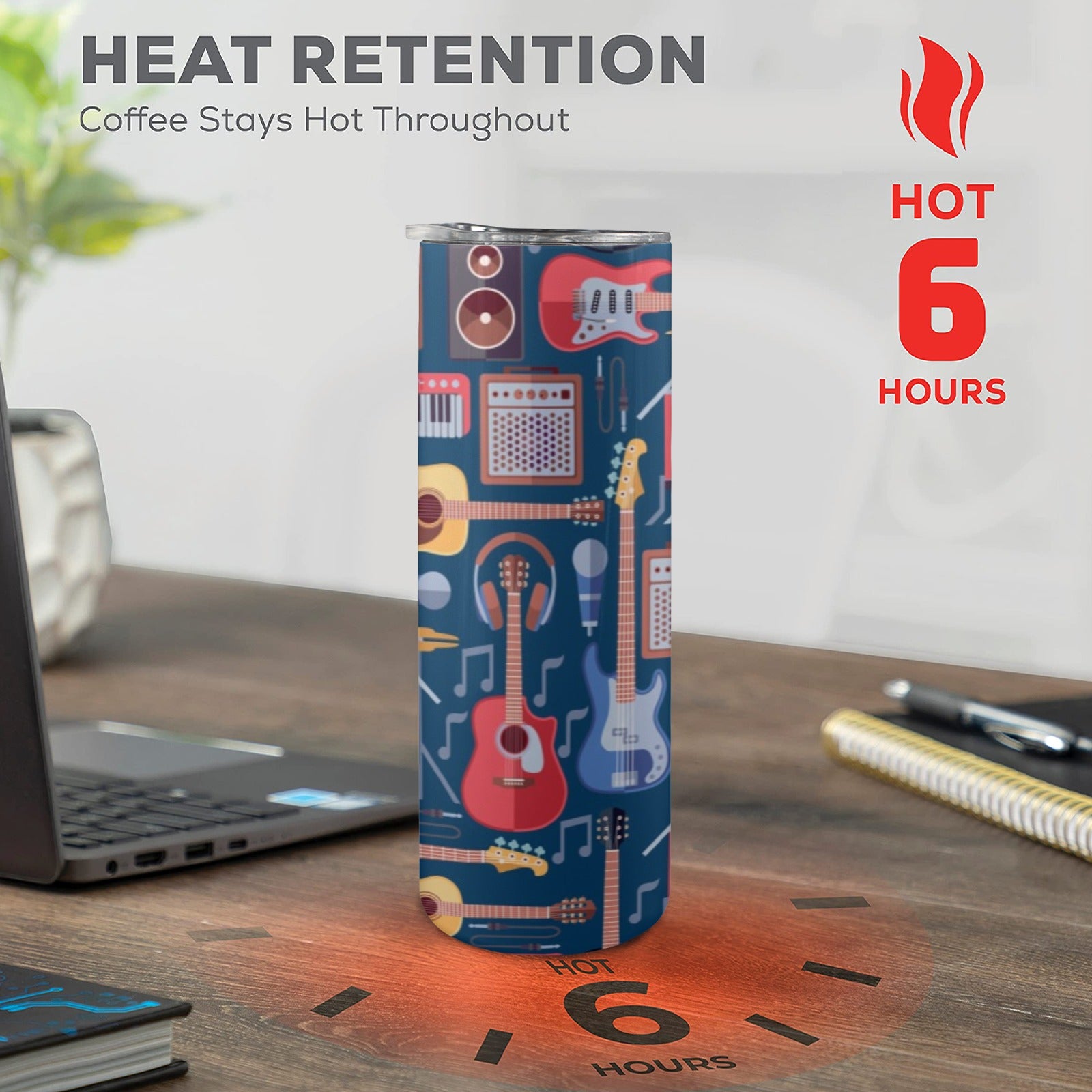 Music Instruments Blue - 20oz Tall Skinny Tumbler with Lid and Straw