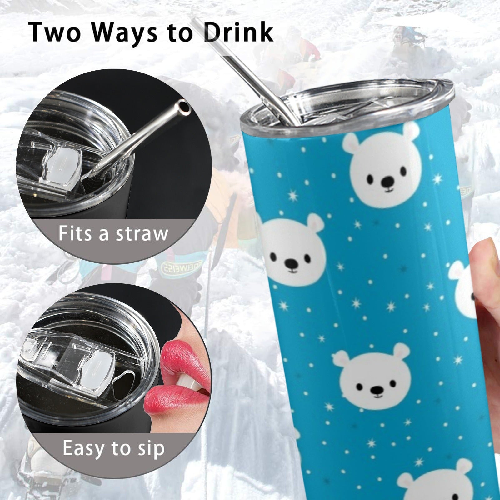 Bears On Blue - 20oz Tall Skinny Tumbler with Lid and Straw