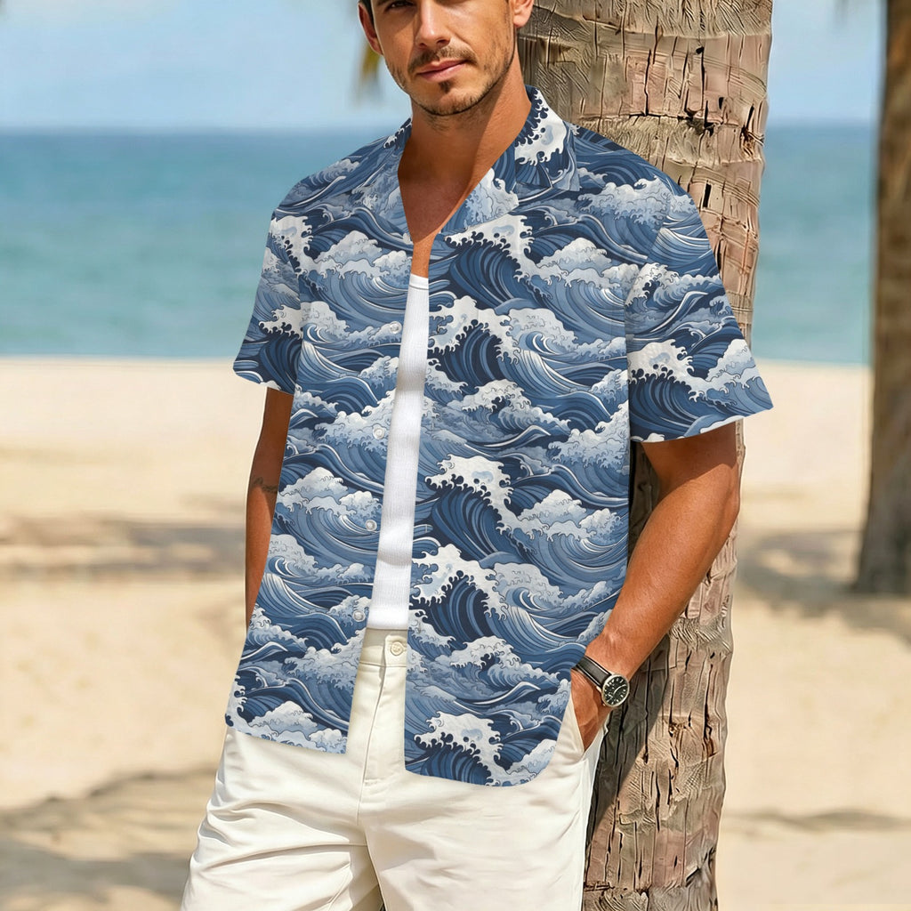 Japanese Waves Men's Crinkle Hawaiian Shirt
