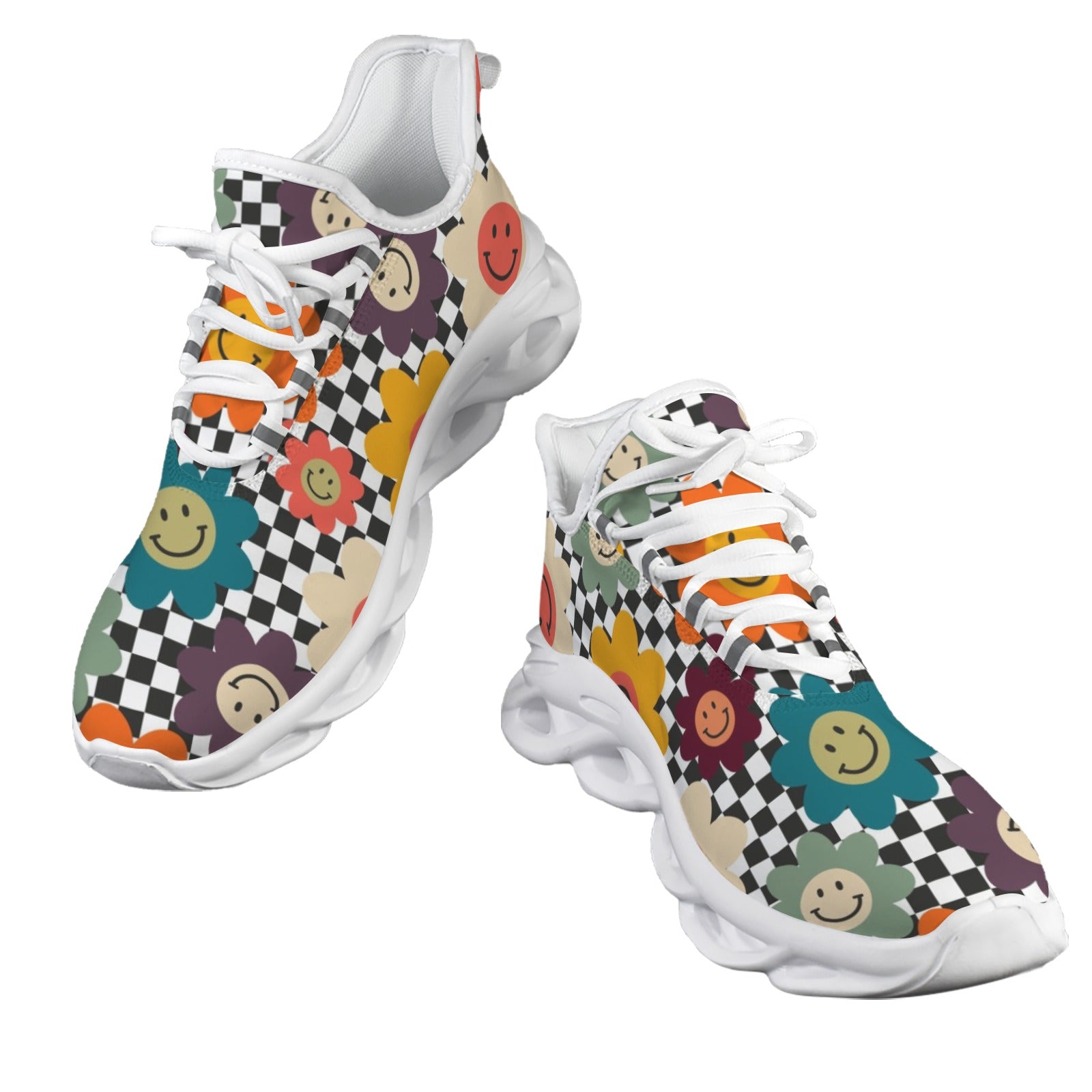 Happy Retro Flowers Women's Twisted Sole Sneakers