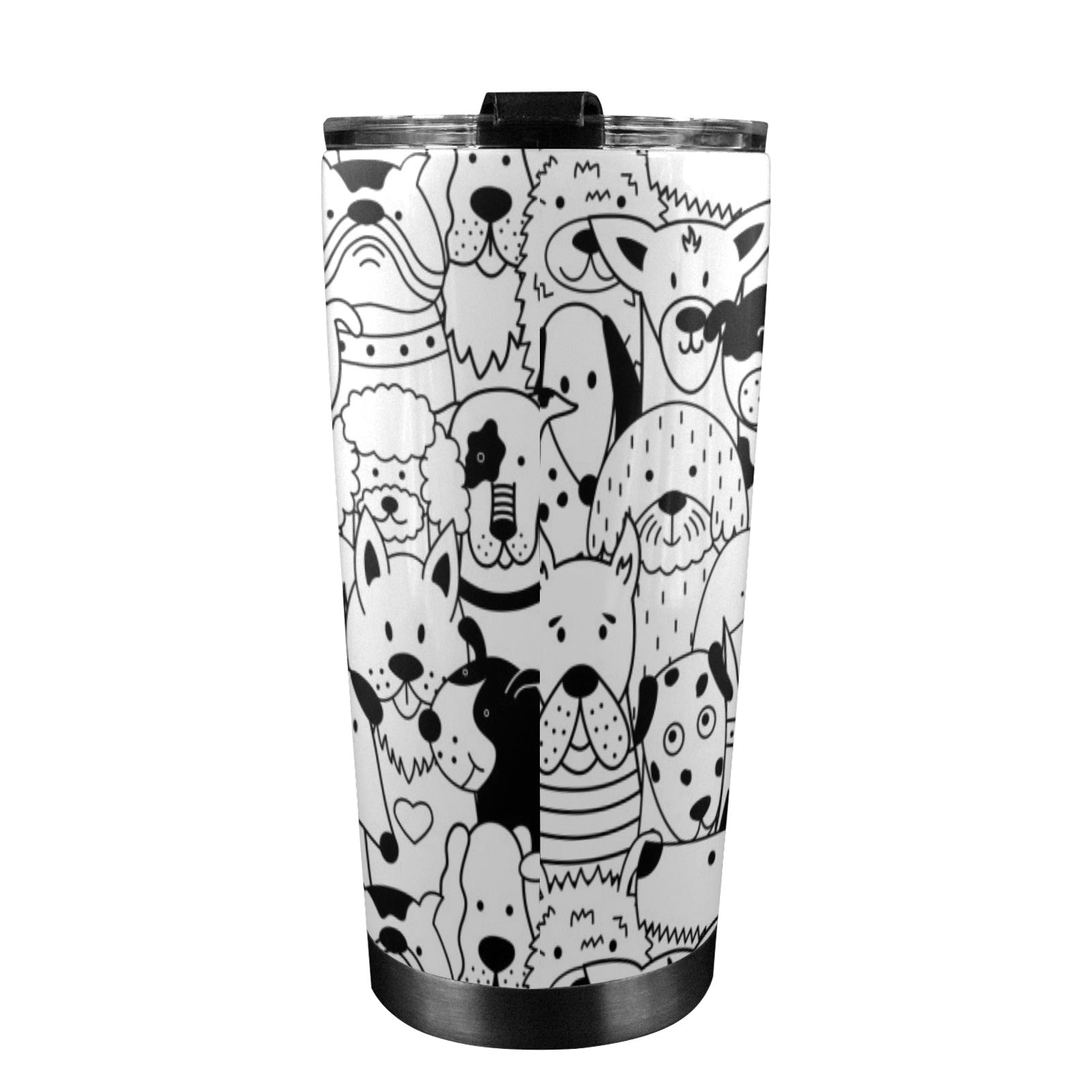 Black And White Dogs - 20oz Mobile Tumbler with Lid (Black Lock) 20oz Travel Mug animal Printed Offshore