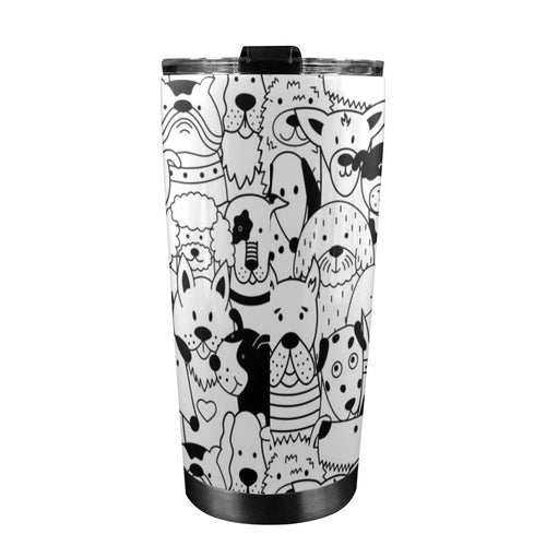 Black And White Dogs - 20oz Mobile Tumbler with Lid (Black Lock) 20oz Travel Mug animal Printed Offshore