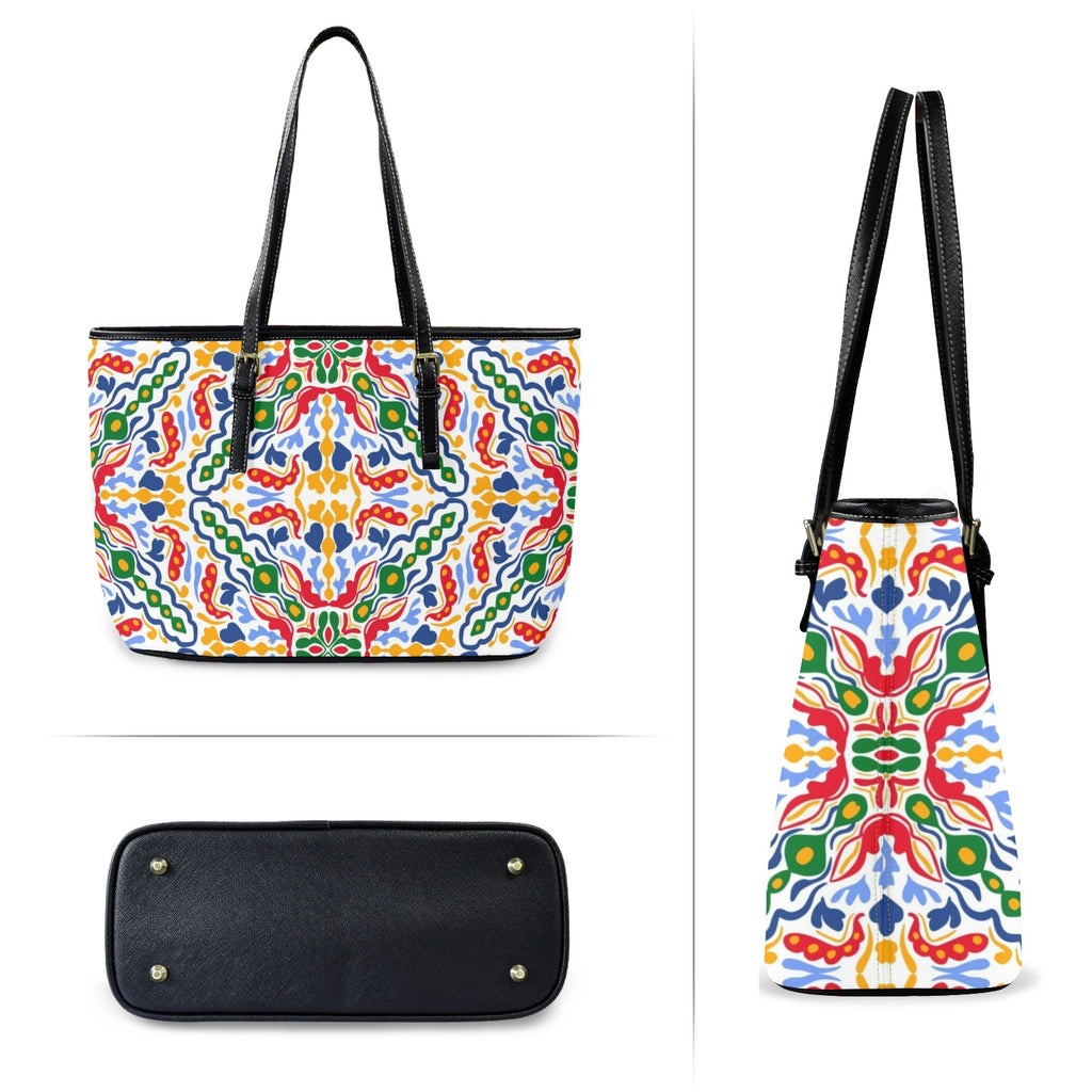 Bright Burst - Leather Tote Bag-Large