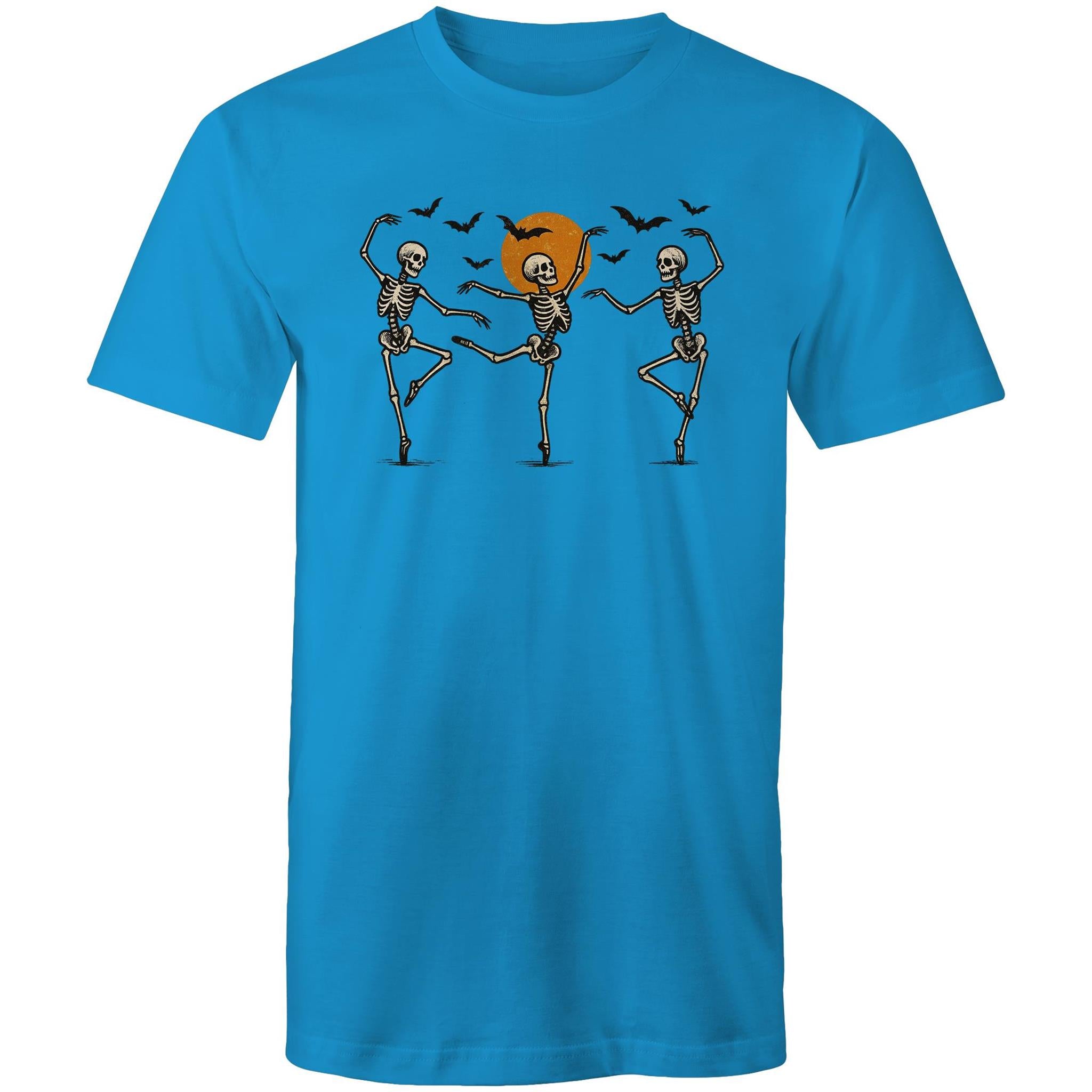 Skeleton Dance, Halloween - Mens T-Shirt Arctic Blue Mens T-shirt Halloween Printed In Australia