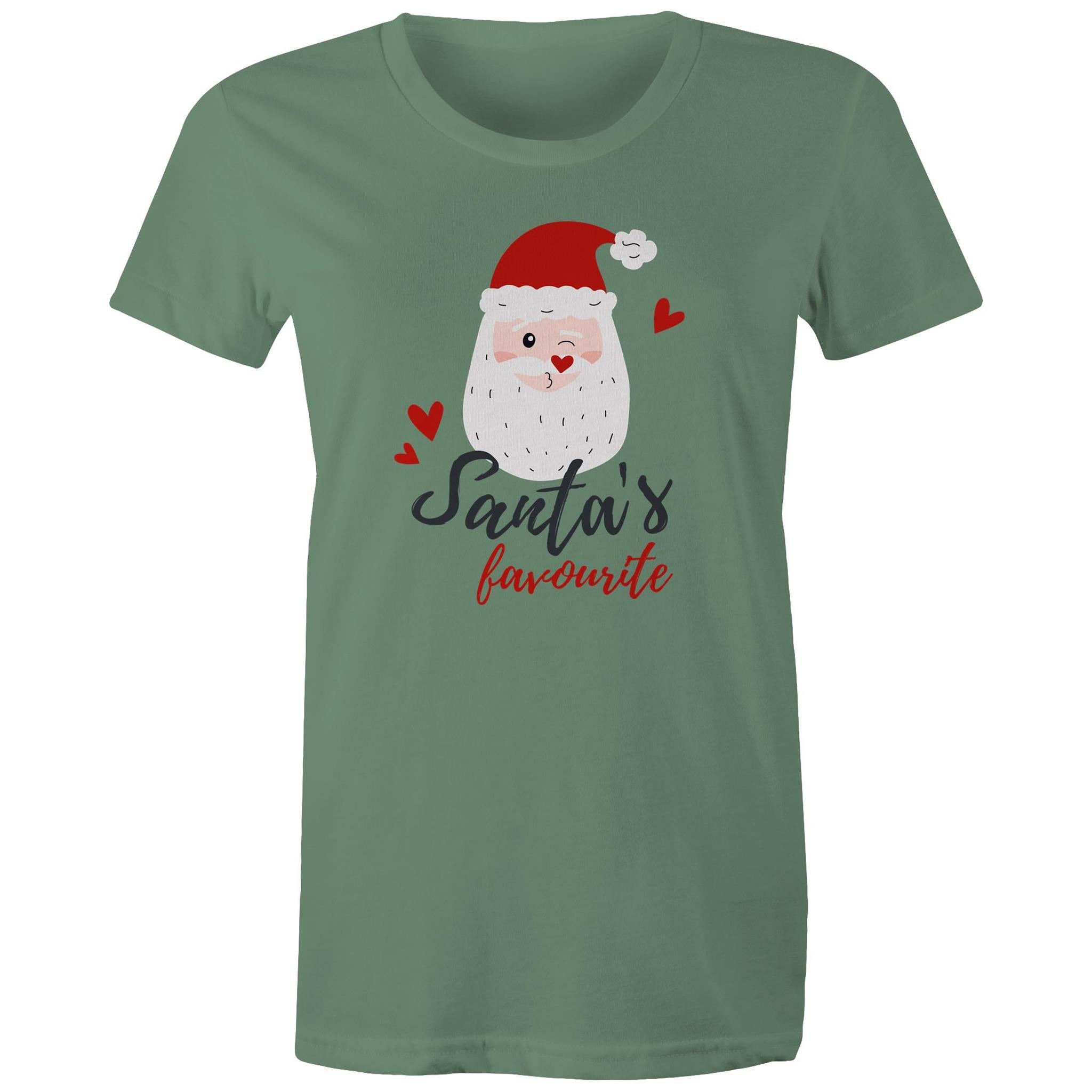 Santa's Favourite - Womens T-shirt Sage Womens Christmas T-shirt Christmas Printed In Australia