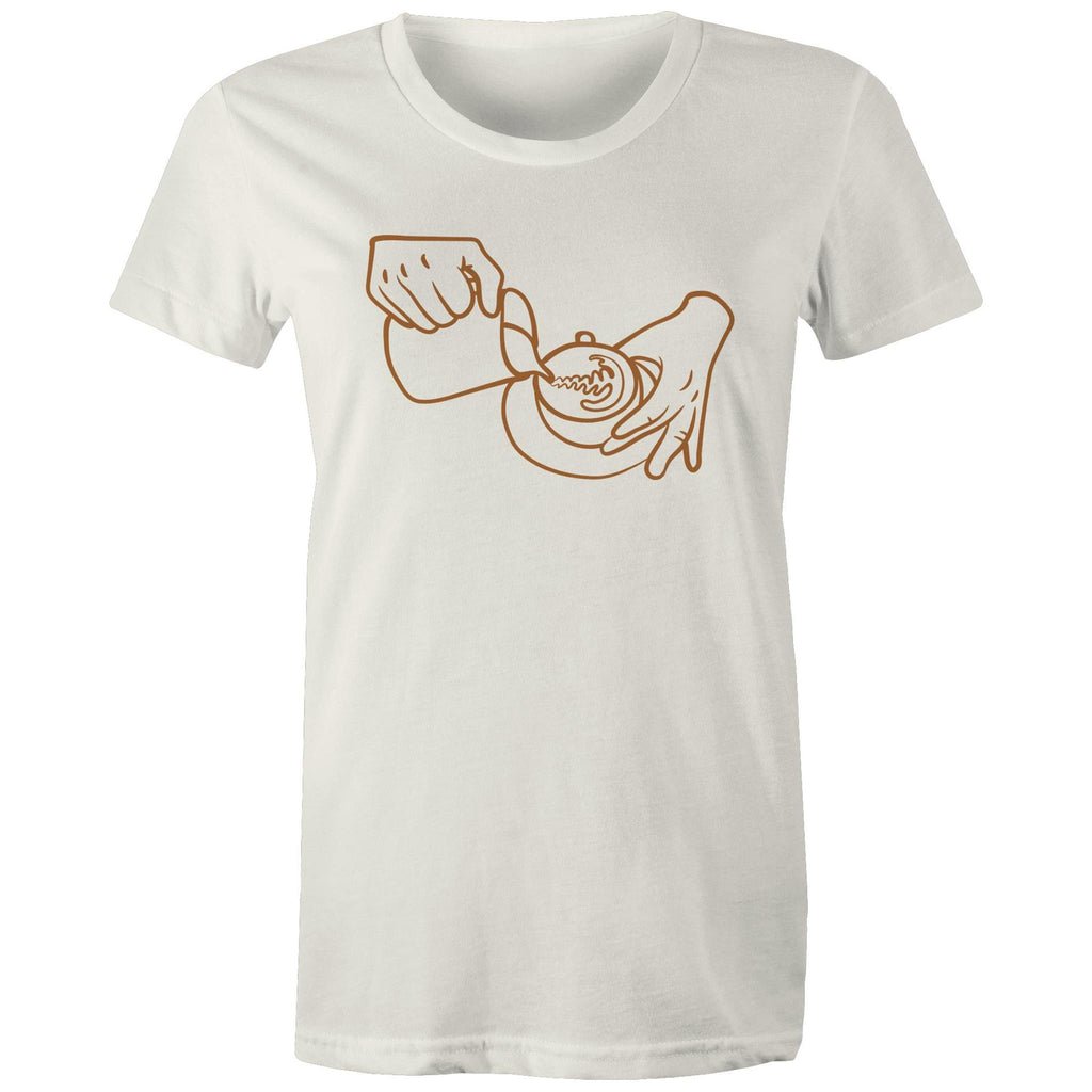 Barista Pouring Coffee - Womens T-shirt Natural Womens T-shirt Coffee Printed In Australia