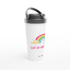 Personalised - Cup Of Happiness, Rainbow - White 15oz Stainless Steel Travel Mug Personalised Travel Mug Coffee Globally Fulfilled Positivity