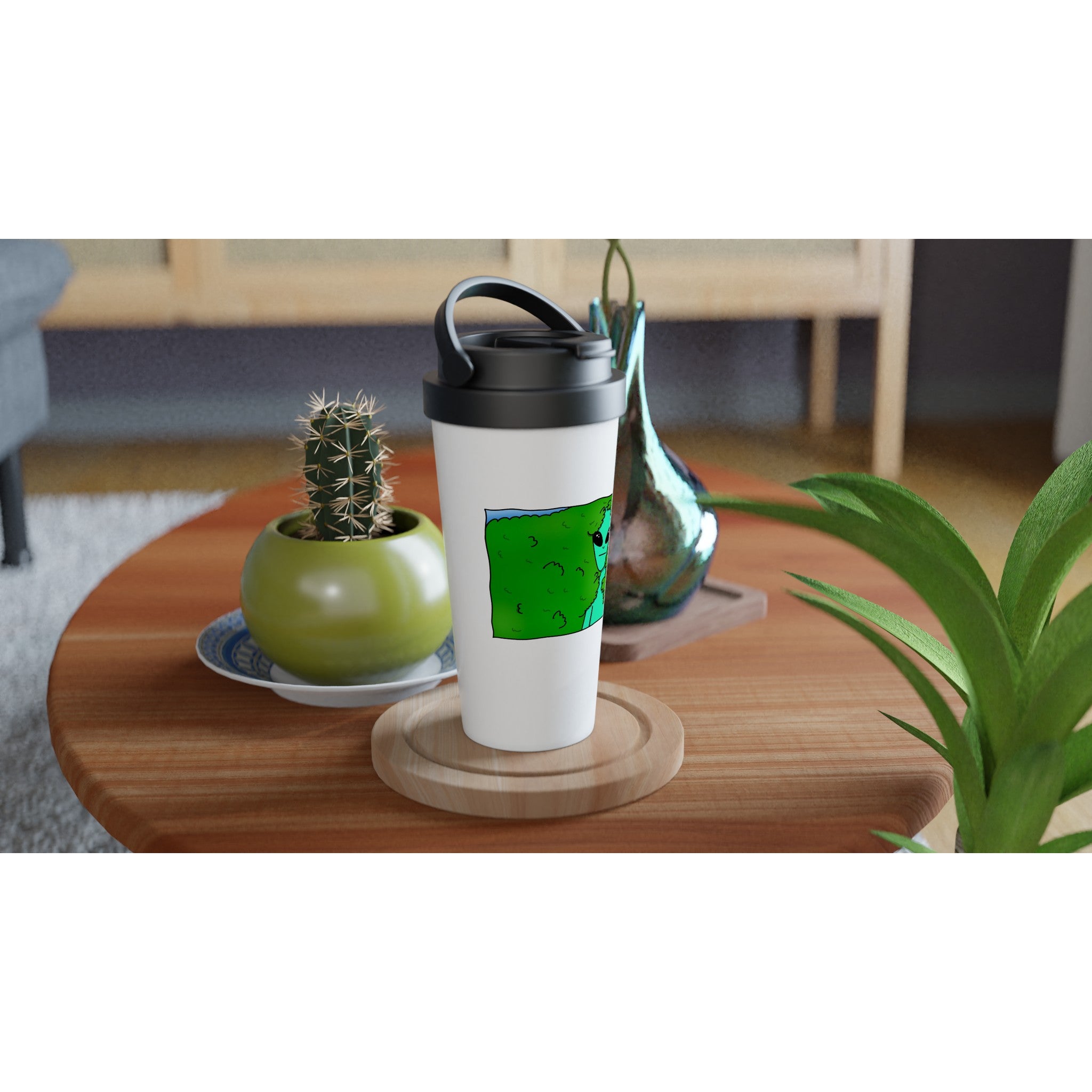 Alien Backing Into Hedge Meme - White 15oz Stainless Steel Travel Mug Travel Mug Funny Globally Fulfilled