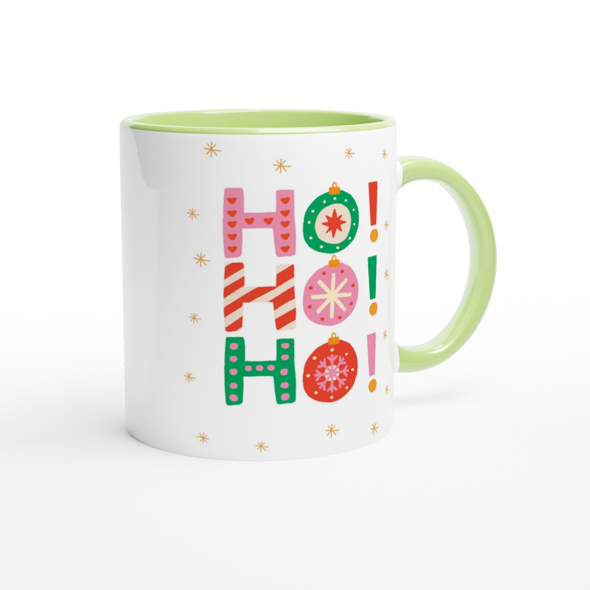 Christmas Ho Ho Ho - White 11oz Ceramic Mug with Colour Inside Christmas Colour Mug Christmas Globally Fulfilled