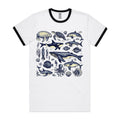 Sea Creatures Men's AS Colour Ringer Tee White Black Ringer T-Shirt animal Printed In Australia