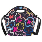 Abstract Floral Neoprene Lunch Bag/Large (Model 1669) One Size Neoprene Lunch Bag Plants Printed Offshore