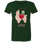 Fa La La La Llama, Christmas - Womens T-shirt Forest Green Womens Christmas T-shirt Christmas Printed In Australia
