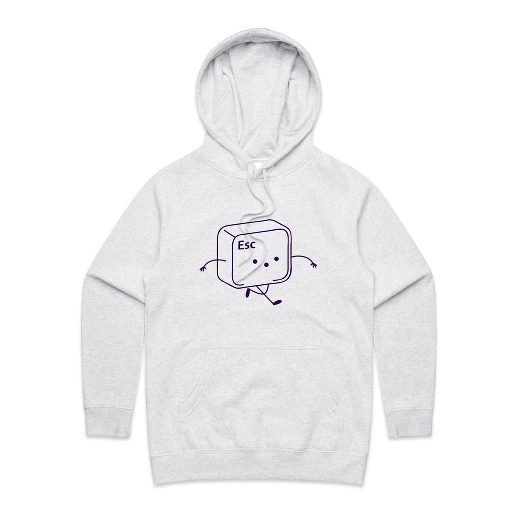 Escape Key - Womens Hoodie White Marle Womens Hoodie Printed In Australia Tech