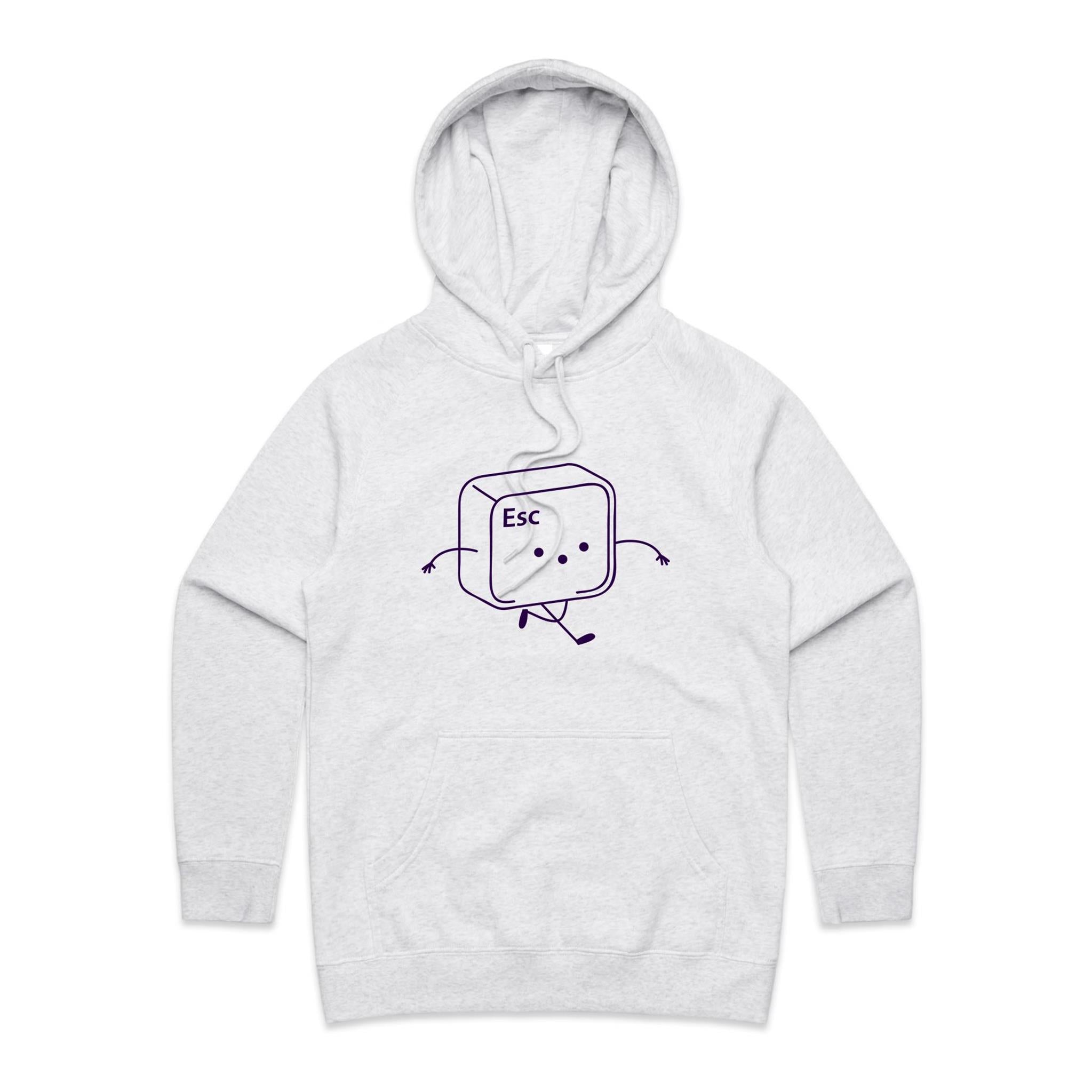 Escape Key - Womens Hoodie White Marle Womens Hoodie Printed In Australia Tech