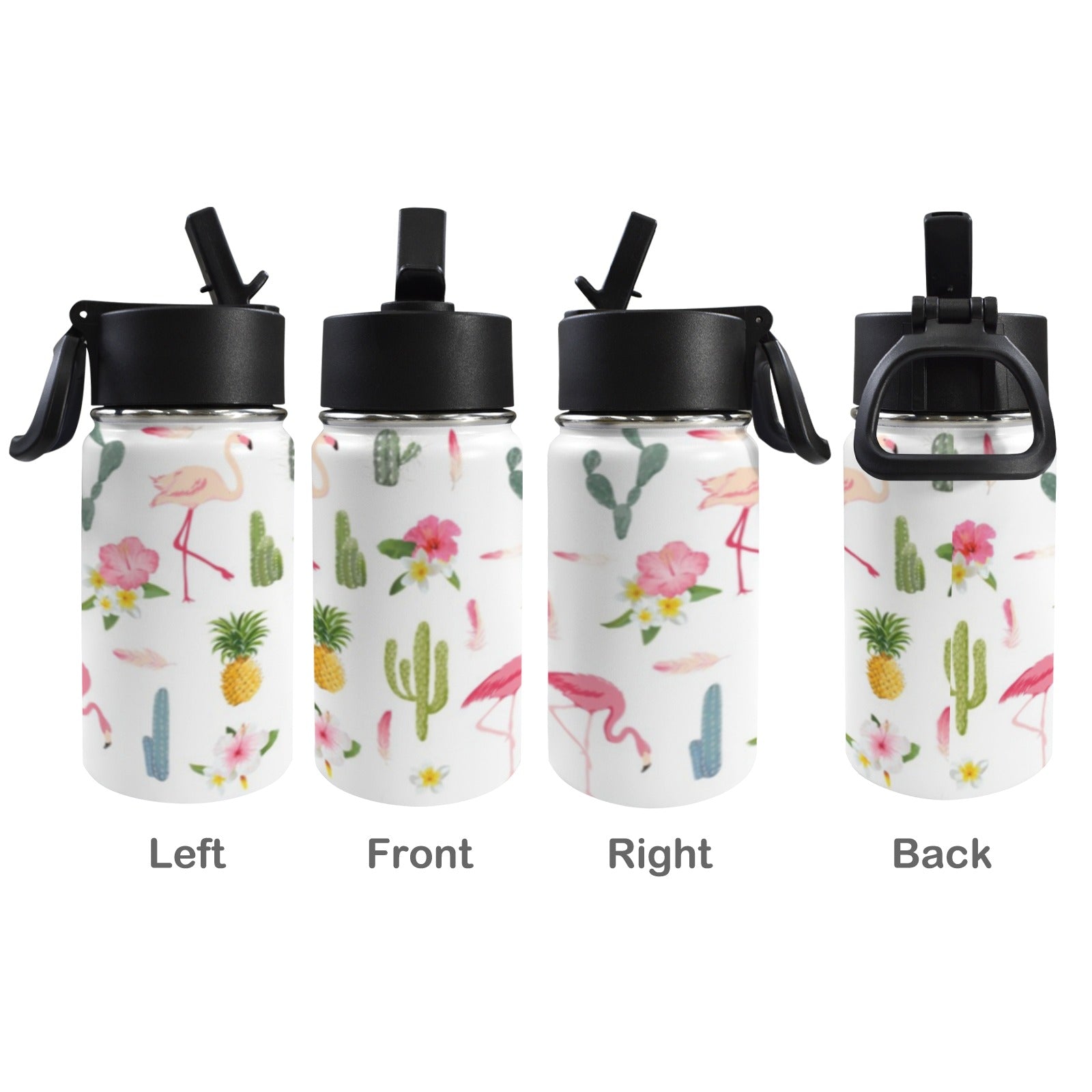 Flamingos And Cactus 12oz Kids Water Bottle with Straw Lid