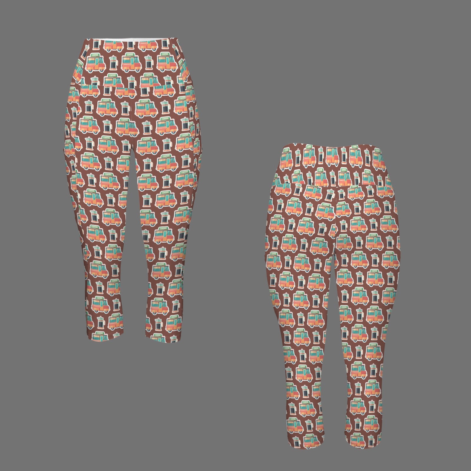 Coffee Van Women's High Waist Pocket Capri Yoga Leggings Women's High Waist Capri Yoga Leggings Printed Offshore Science