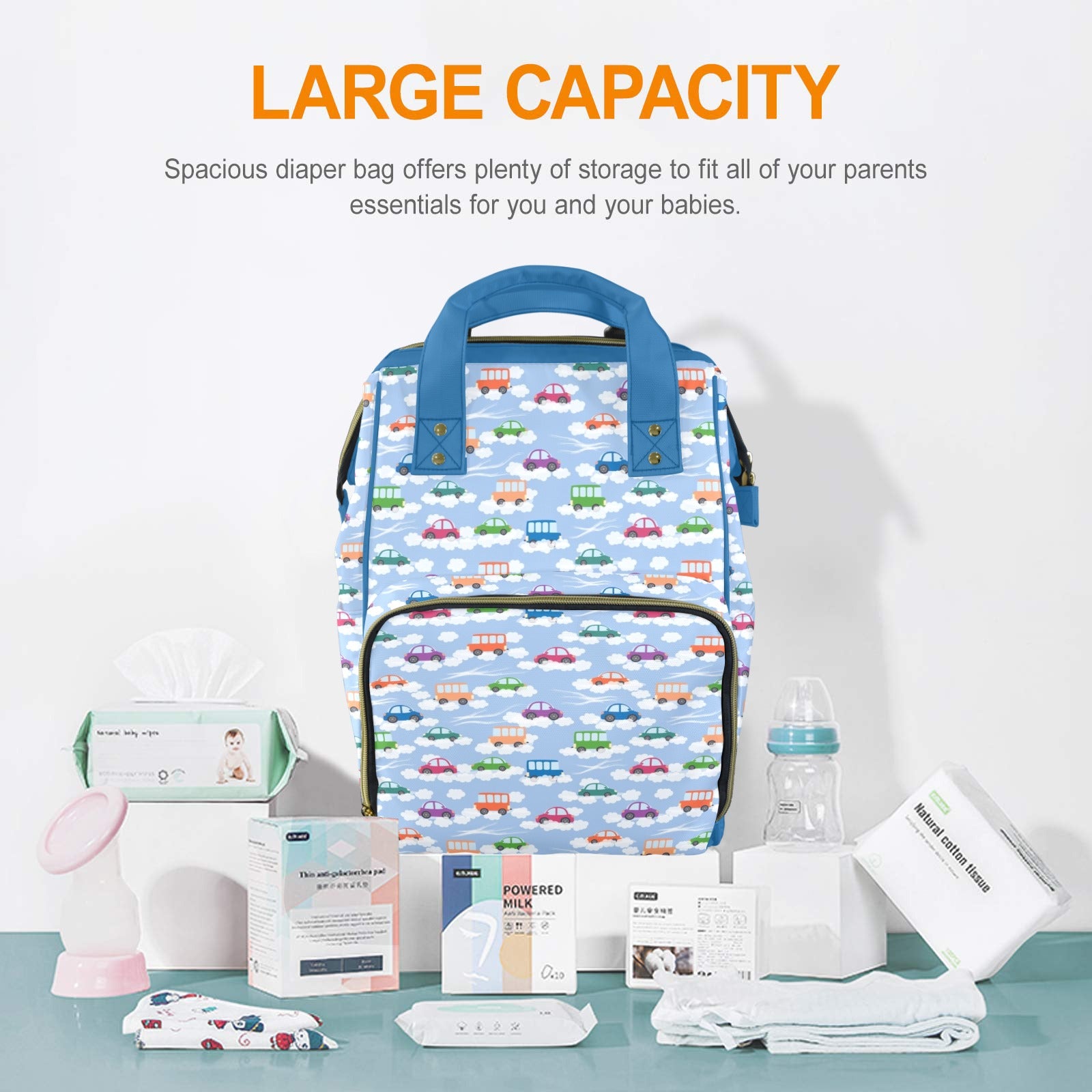 Colourful Cars Multi-Function Backpack, Nappy / Diaper Bag Multi-function Backpack, Nappy / Diaper Bag Printed Offshore