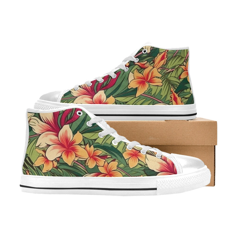 Vintage Hawaiian Floral Kids High Top Canvas Shoes