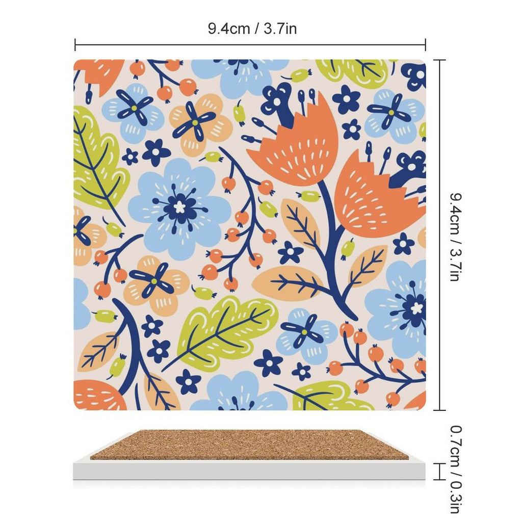 Floral Abstract - Ceramic Coasters (Square) Ceramic Coasters Plants Printed Offshore