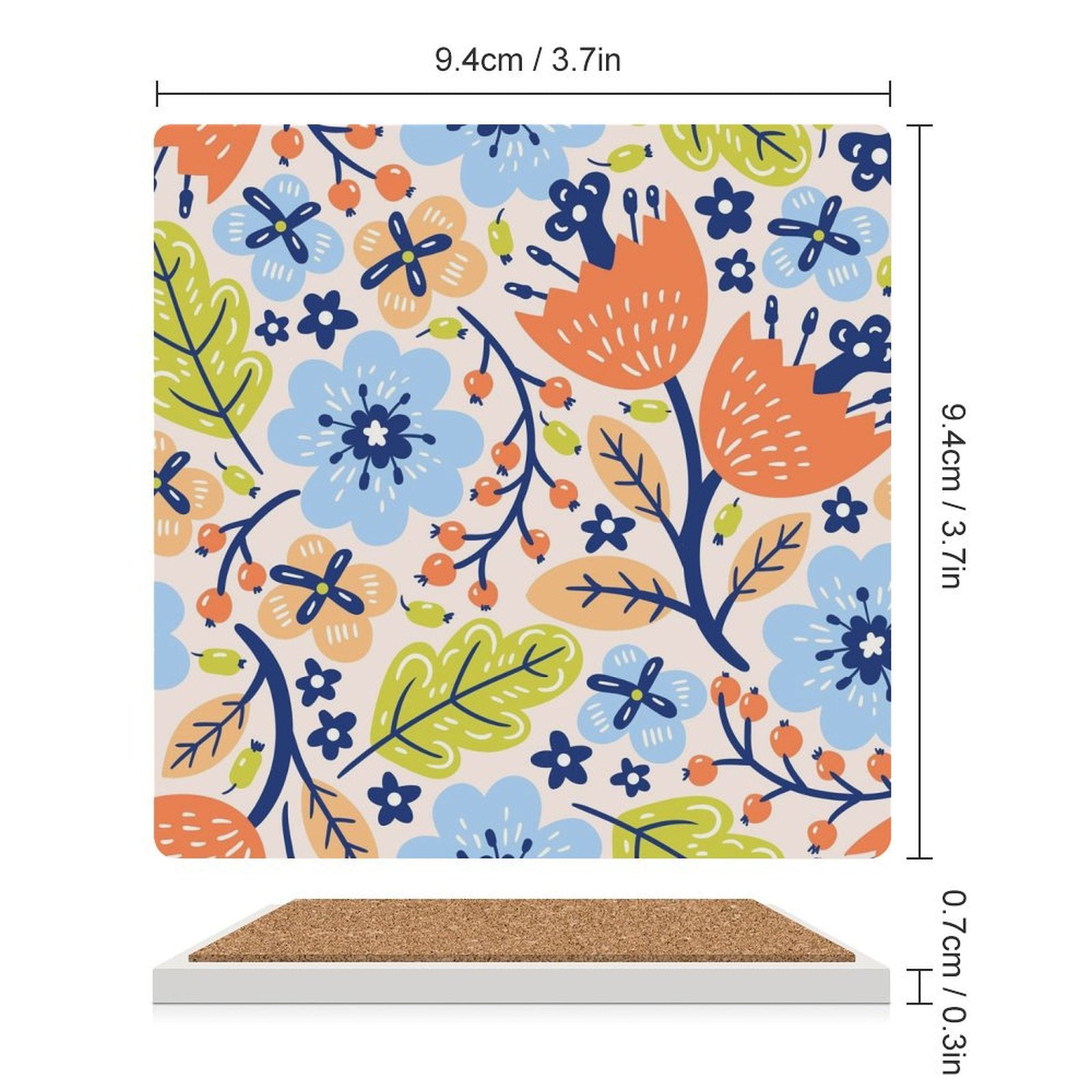 Floral Abstract - Ceramic Coasters (Square) Ceramic Coasters Plants Printed Offshore