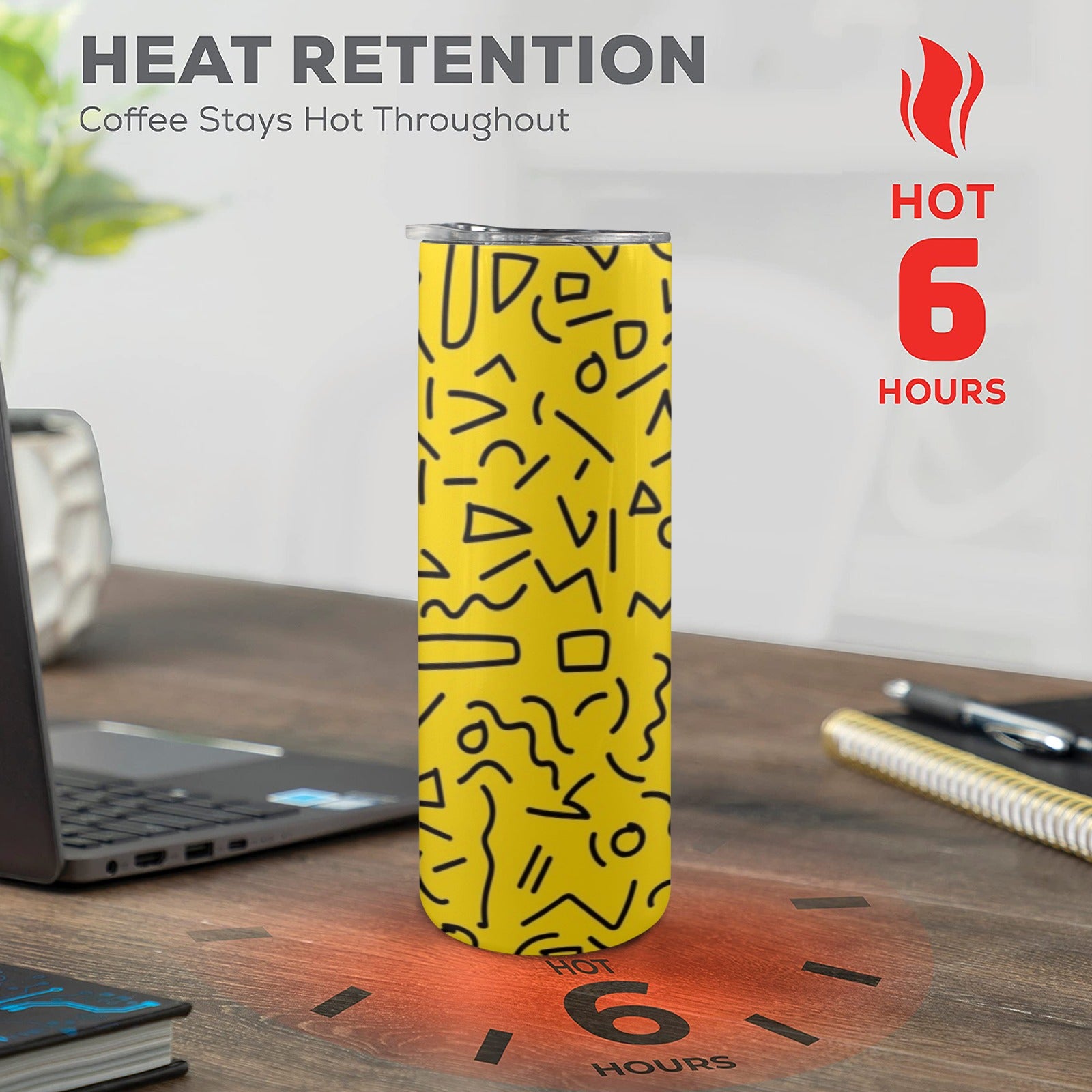 Black Squiggle On Yellow - 20oz Tall Skinny Tumbler with Lid and Straw