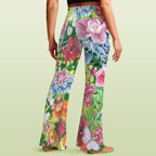 Bright Floral High Waist Crossover Tummy Control Flare Leggings High Waist Flare Leggings Plants Printed Offshore