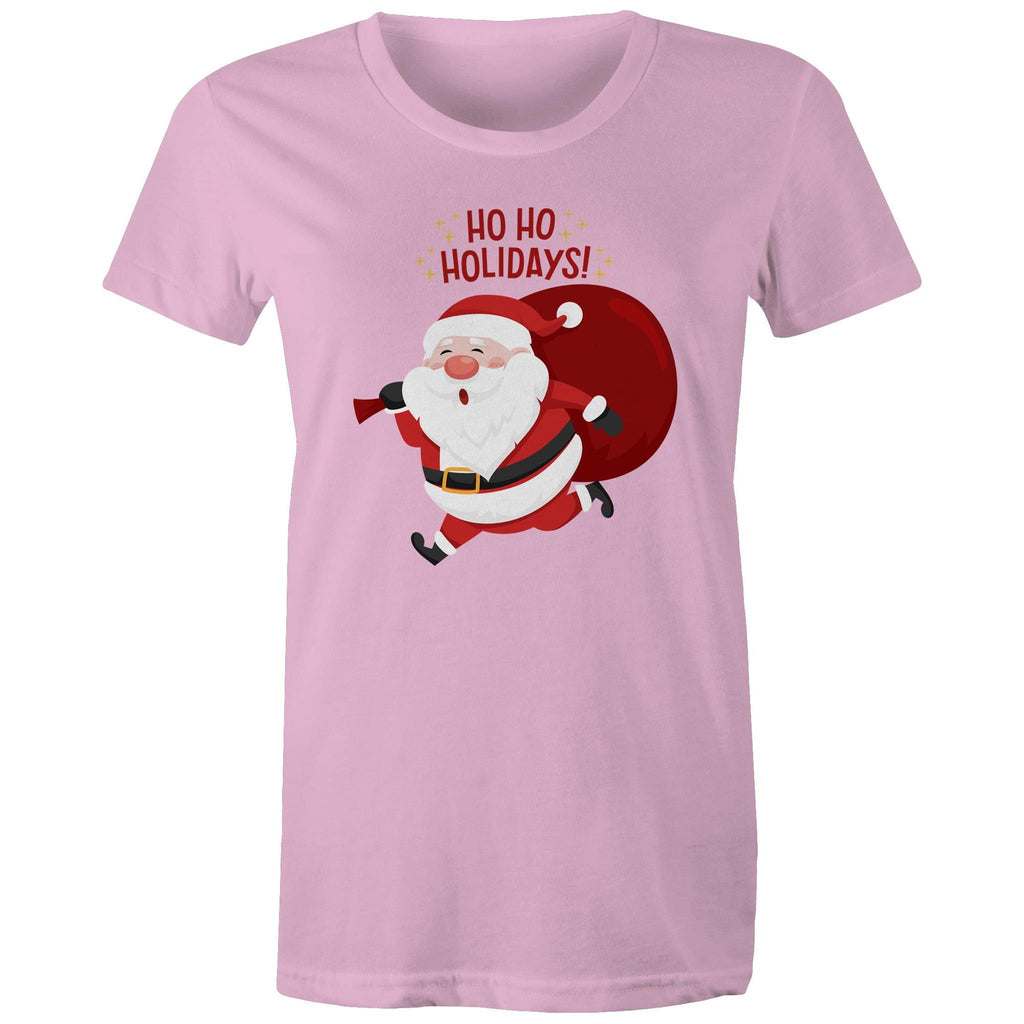 Santa, Ho Ho Holidays - Womens T-shirt Pink Womens Christmas T-shirt Christmas Printed In Australia