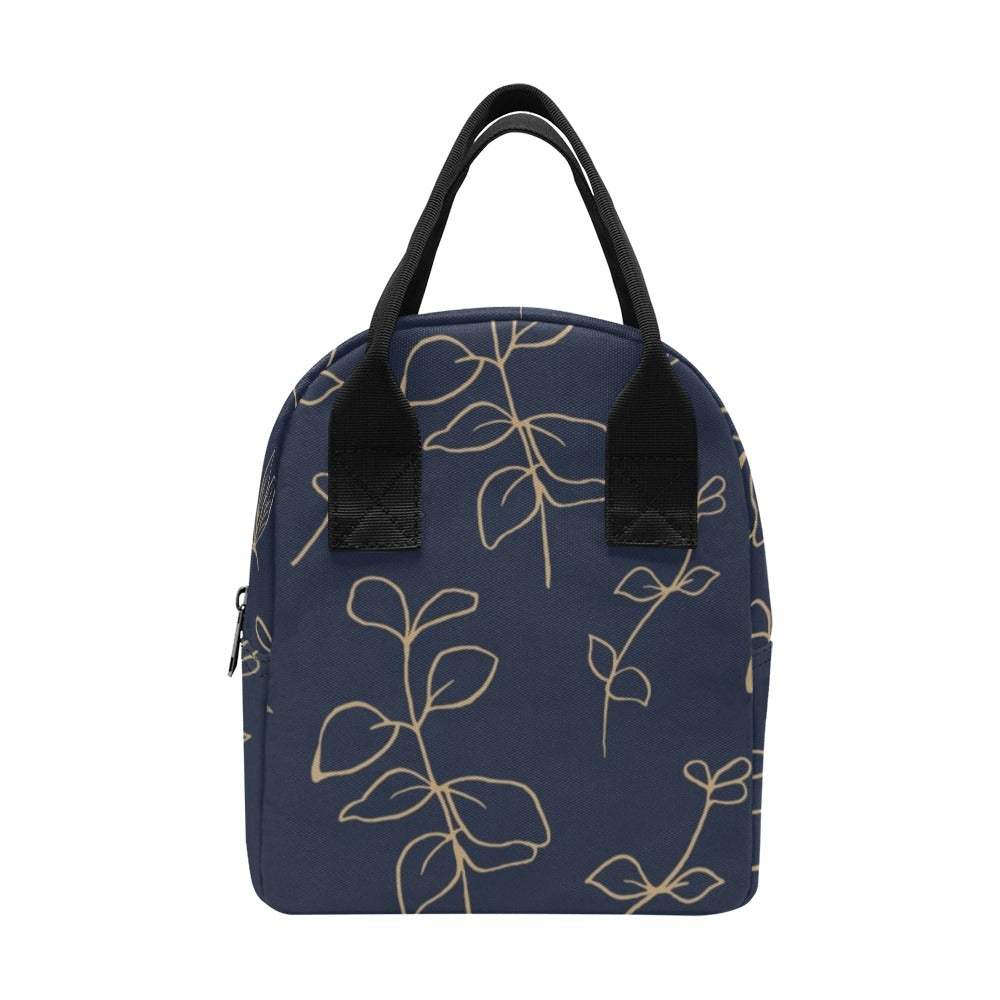 Gold Flowers On Navy Zipper Lunch Bag One Size Zipper Lunch Bag Printed Offshore