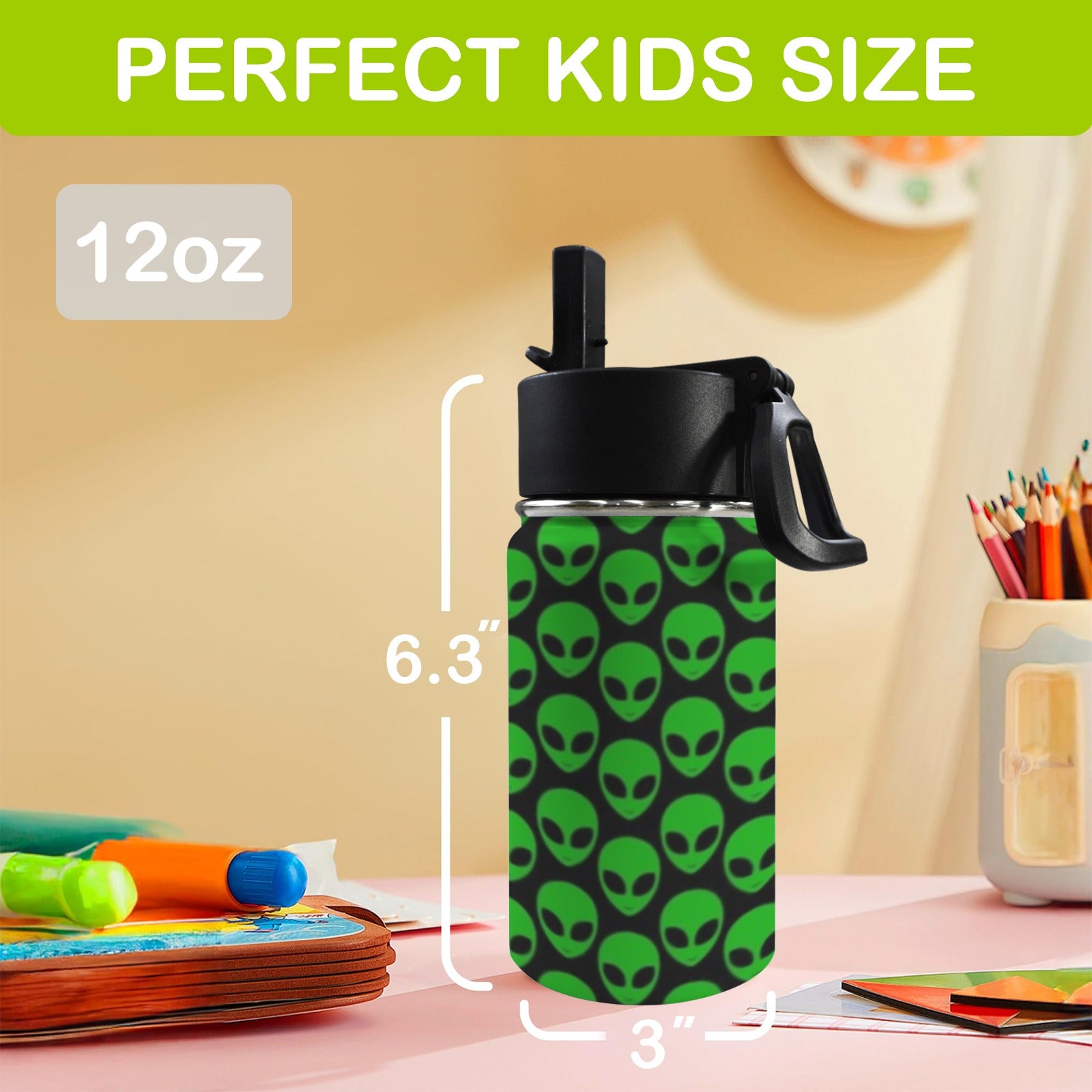 Aliens 12oz Kids Water Bottle with Straw Lid