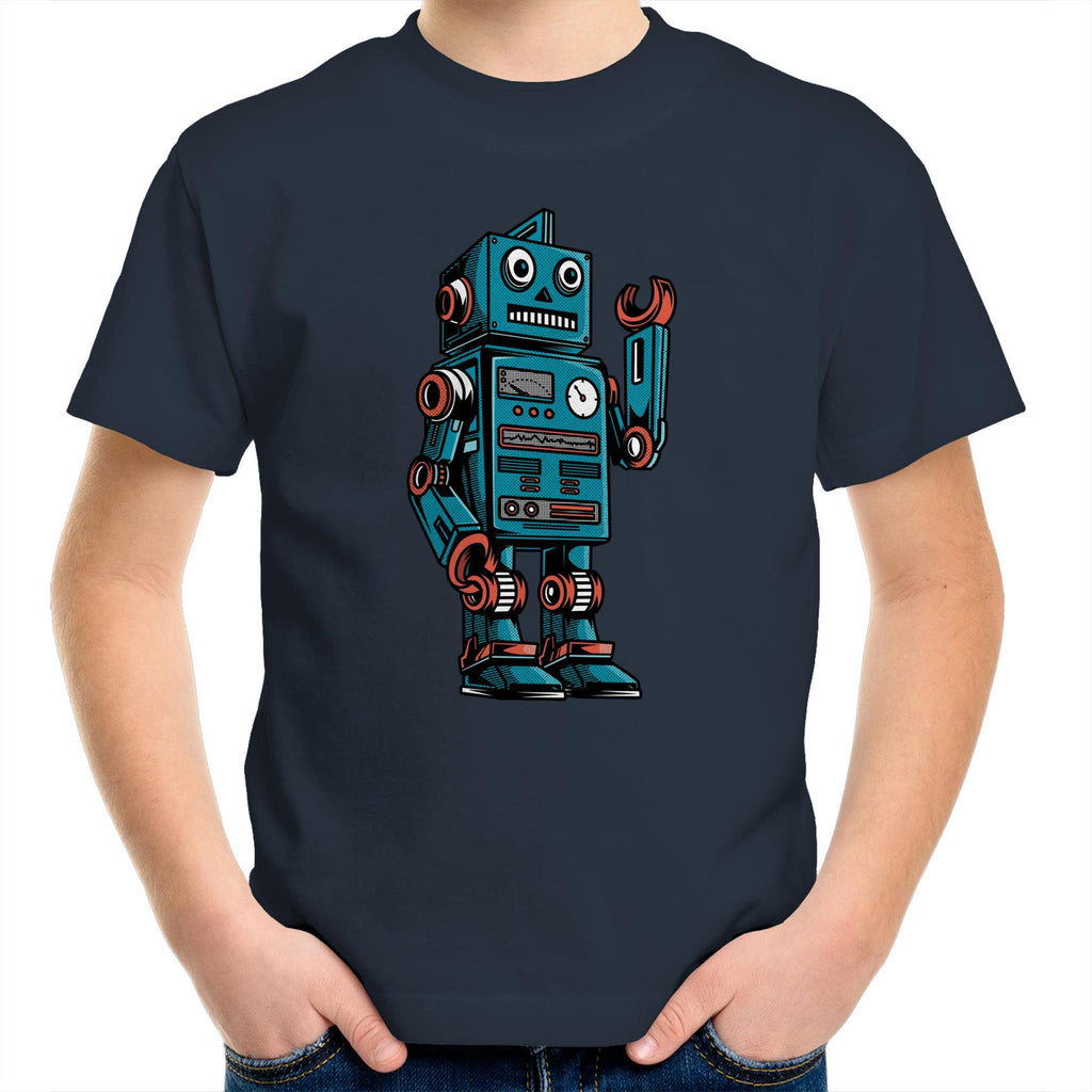 Robot - Kids Youth T-Shirt Navy Kids Youth T-shirt Printed In Australia Sci Fi Tech