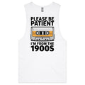 Please Be Patient, I'm From The 1900's Mens Men's AS Colour Drop Arm Tank Top White Drop Arm Tank Top Music Printed In Australia Retro