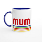Mum Mug With Retro Stripes White 11oz Ceramic Mug with Colour Inside Ceramic Blue Colour 11oz Mug Globally Fulfilled Mum