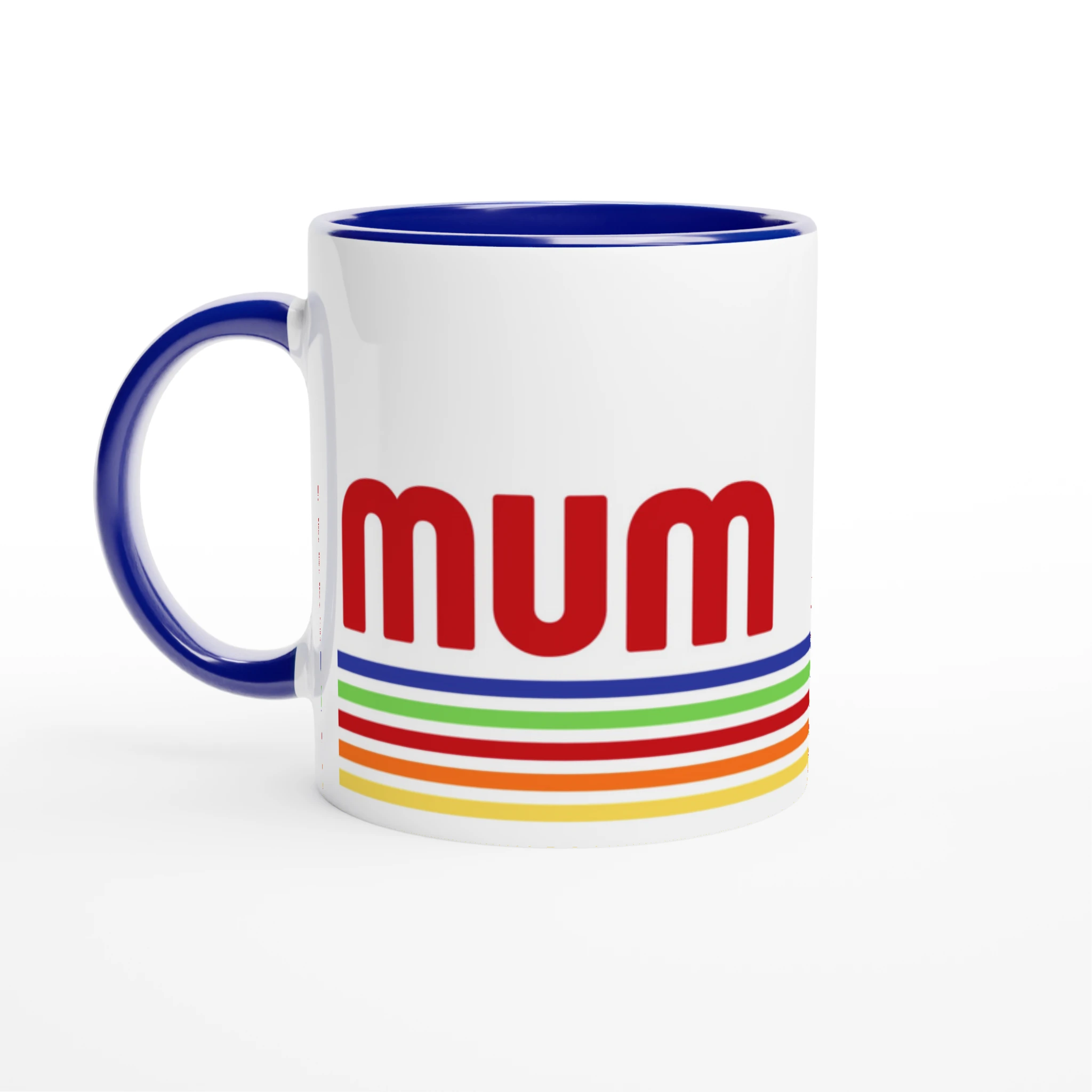 Mum Mug With Retro Stripes - White 11oz Ceramic Mug with Colour Inside Ceramic Blue Colour 11oz Mug Globally Fulfilled Mum