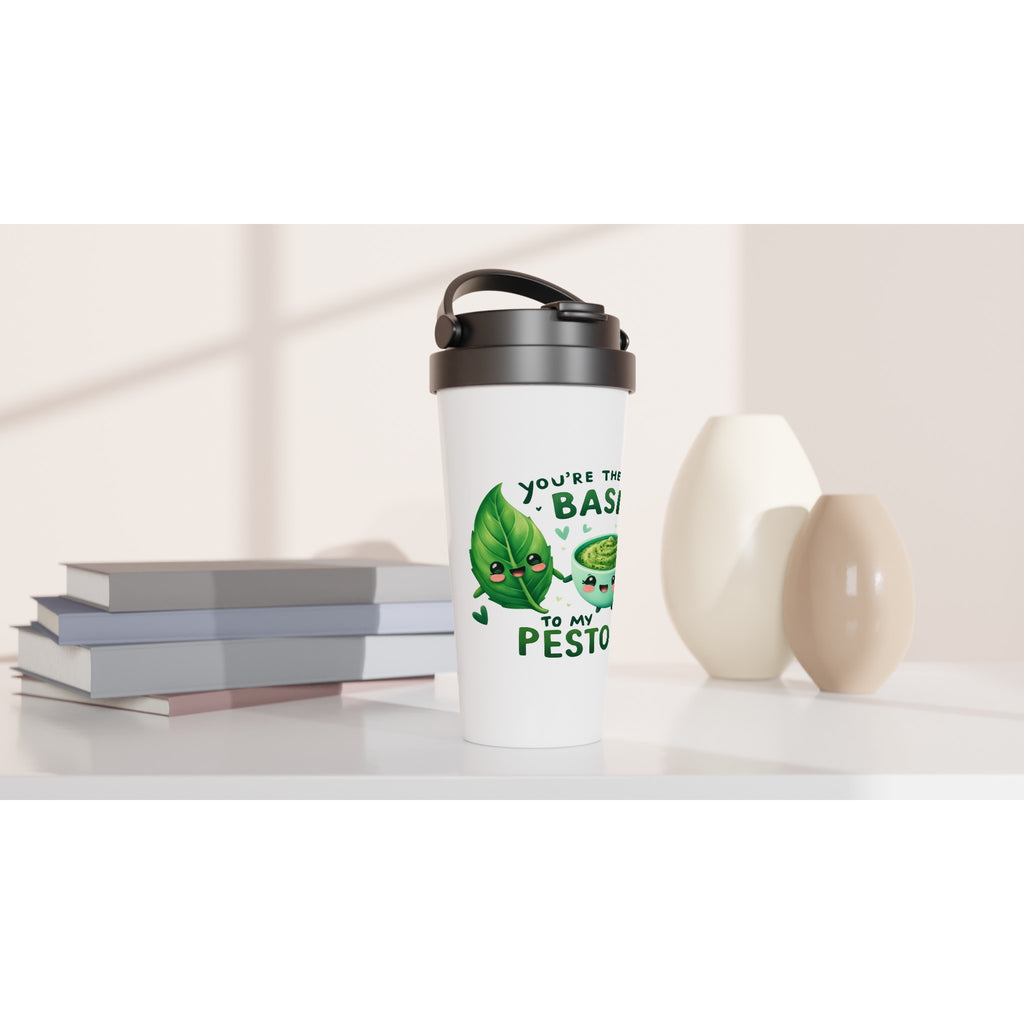 You're The Basil To My Pesto, Valentine - White 15oz Stainless Steel Travel Mug Travel Mug Food Globally Fulfilled Love