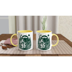 Alien And Bigfoot Play Guitar - White 11oz Ceramic Mug with Color Inside Colour 11oz Mug Globally Fulfilled Music Sci Fi