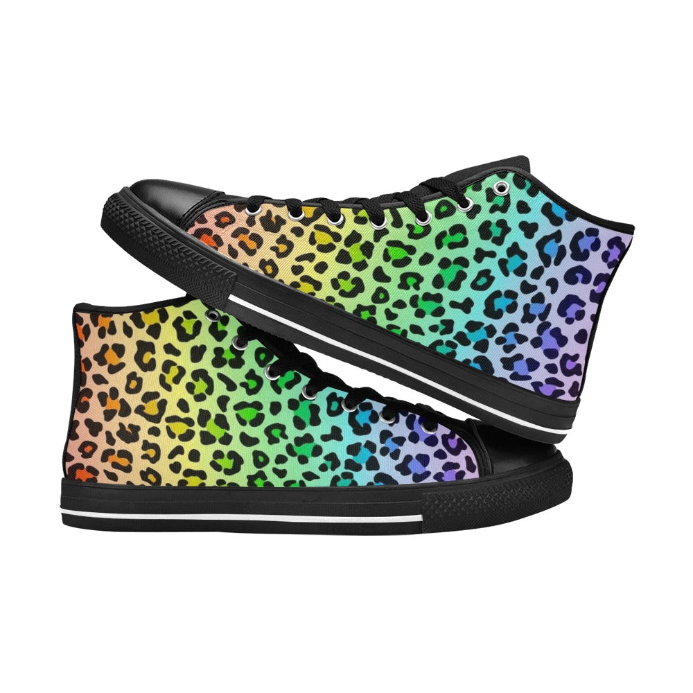 Rainbow Leopard Print Women's High Top Canvas Shoes Womens Classic High Top Shoes Printed Offshore