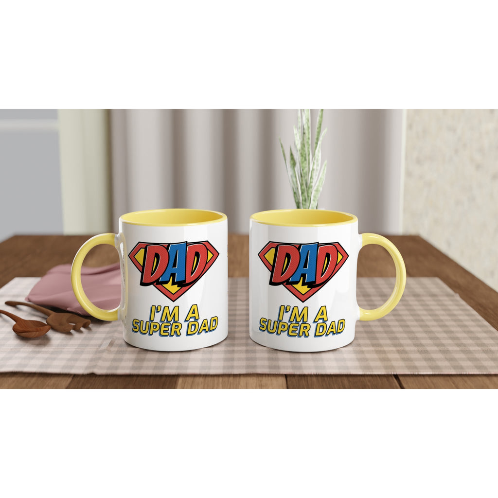 I'm A Super Dad - White 11oz Ceramic Mug with Colour Inside Colour 11oz Mug comic Dad Globally Fulfilled