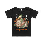 Stay Weird, Guitar Playing Frog On A Snail AS Colour Baby T-shirt Black Baby T-shirt animal Music Printed In Australia