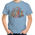 Freedom, Reading Books - Kids Youth T-shirt Carolina Blue Kids Youth T-shirt Printed In Australia Reading