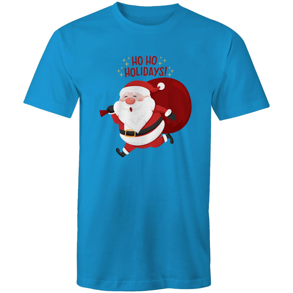 Ho Ho Holidays, Santa, Christmas - Mens T-Shirt Arctic Blue Mens Christmas T-shirt Christmas Printed In Australia
