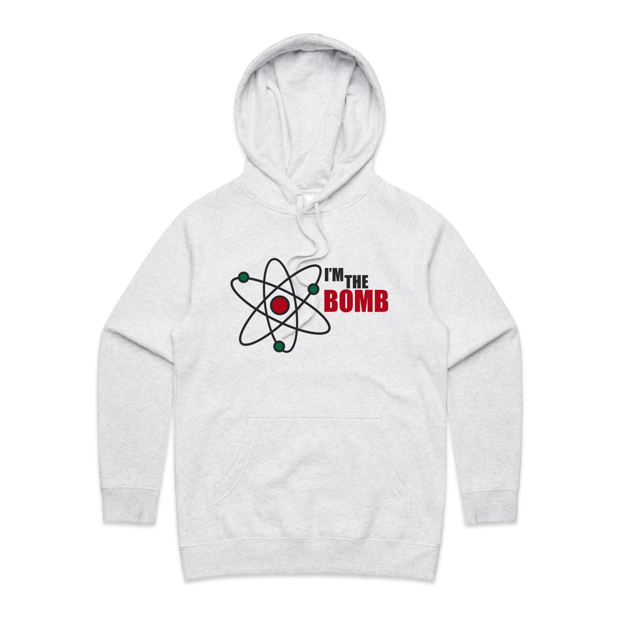 Atom, I'm The Bomb - Womens Hoodie White Marle Womens Hoodie Printed In Australia Science