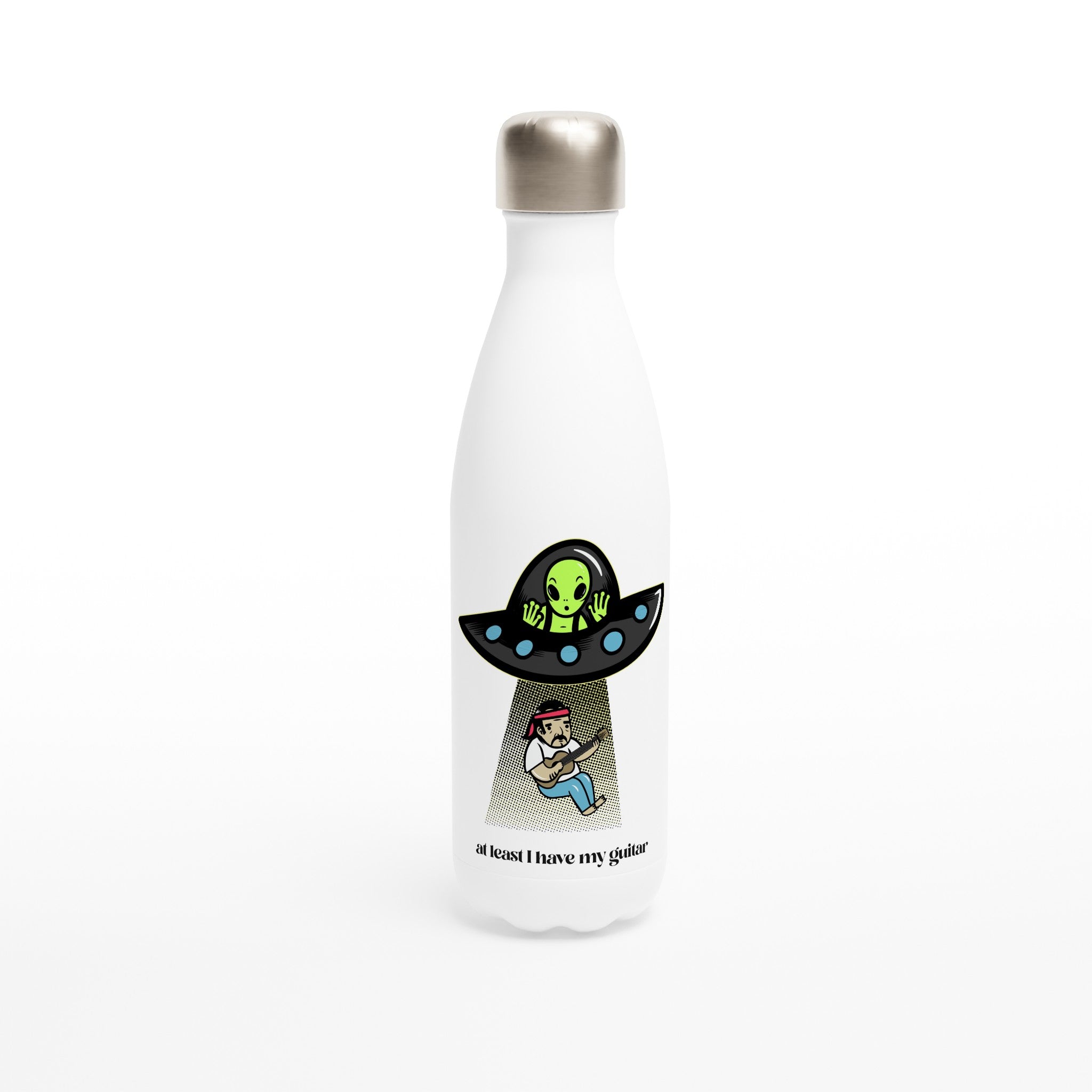 Guitarist Alien Abduction - White 17oz Stainless Steel Water Bottle Default Title White Water Bottle Globally Fulfilled Music Sci Fi