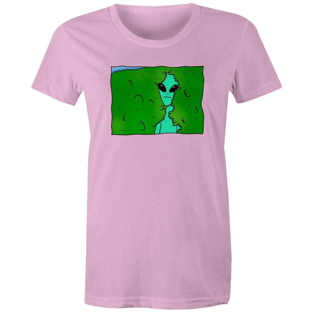 Alien Backing Into Hedge Meme - Womens T-shirt Pink Womens T-shirt Printed In Australia Sci Fi